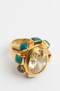 24K Gold Citrine and Turquoise Cocktail Ring