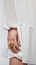 24K Gold Citrine and Turquoise Cocktail Ring