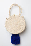 Small Palm Raffia Pom Pom Tassel Tote