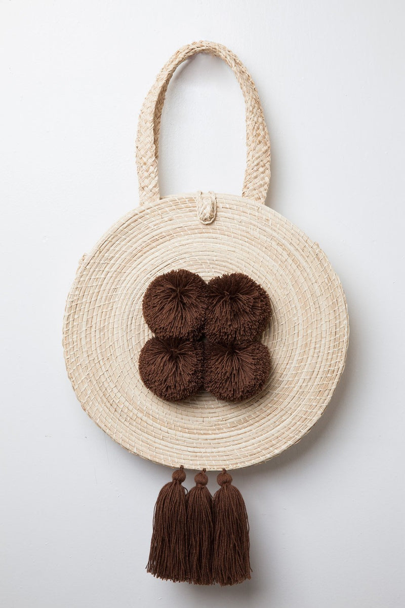 Large Palm Raffia Pom Pom Tassel Tote